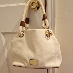 Michael Kors Cream and Brown Shoulder Bag with Gold Hardware